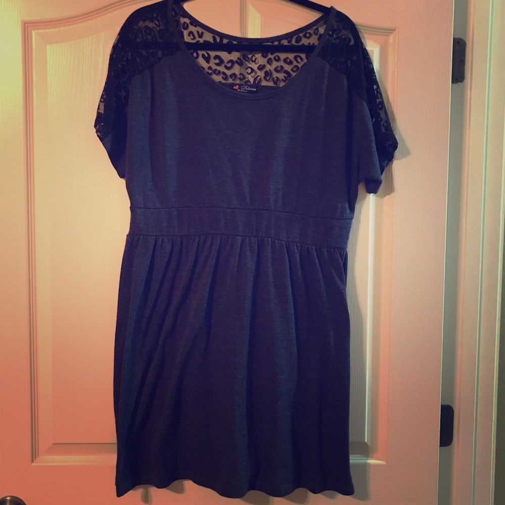 Navy blue dress with see through cheetah print